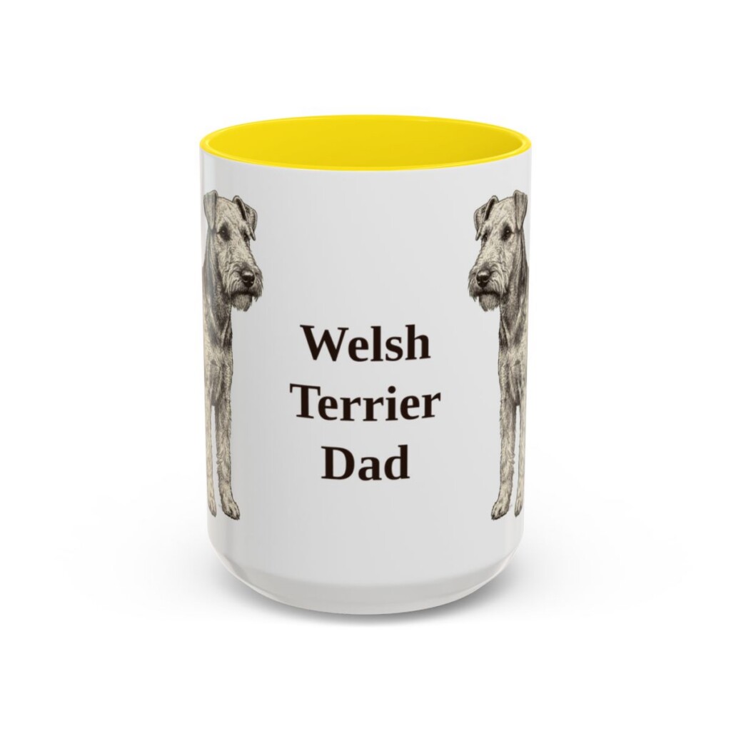 15oz Welsh Terrier Dog Dad Mug, Yellow, front view