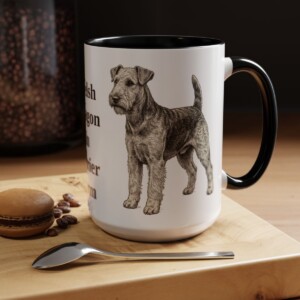 15oz Funny Welsh Terrier Mug, Black, lifestyle photo