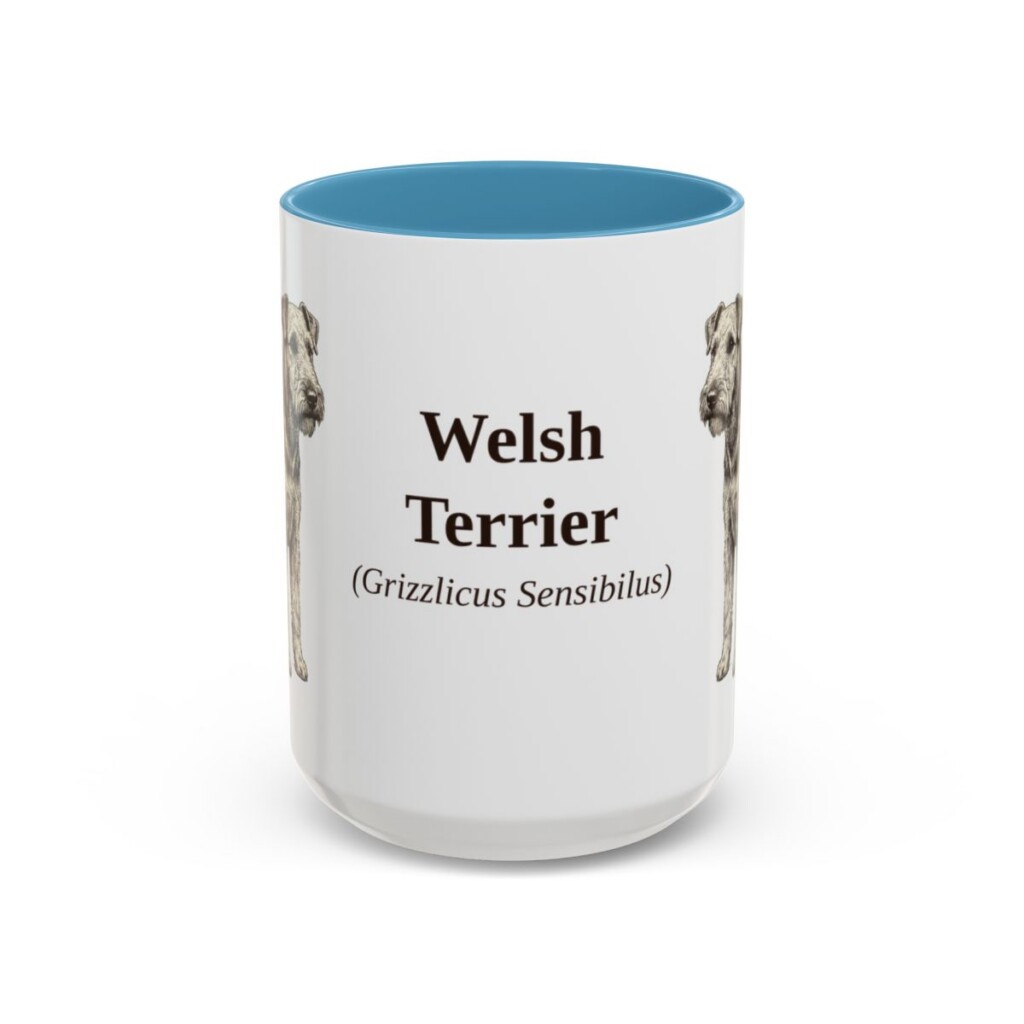 15oz Welsh Terrier Latin Mug, Light Blue, front view