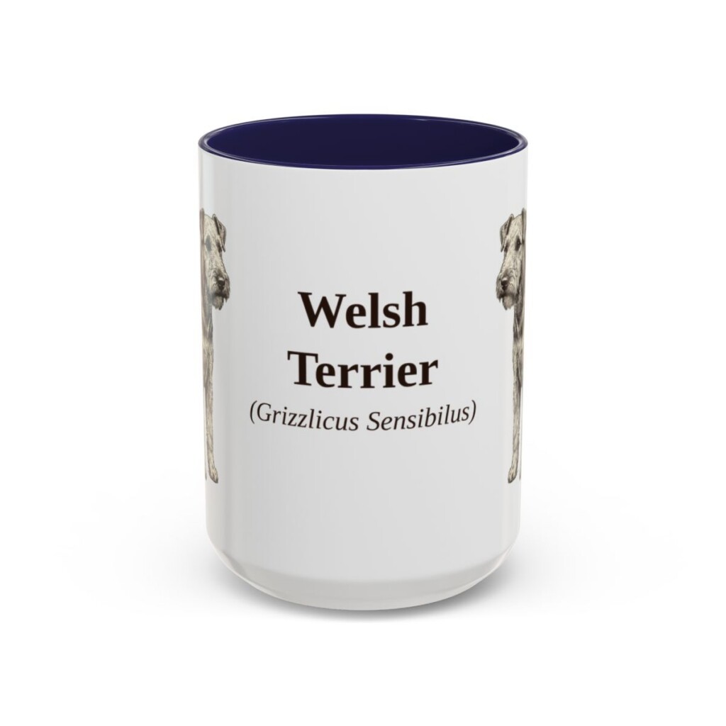 15oz Welsh Terrier Latin Mug, Navy, front view