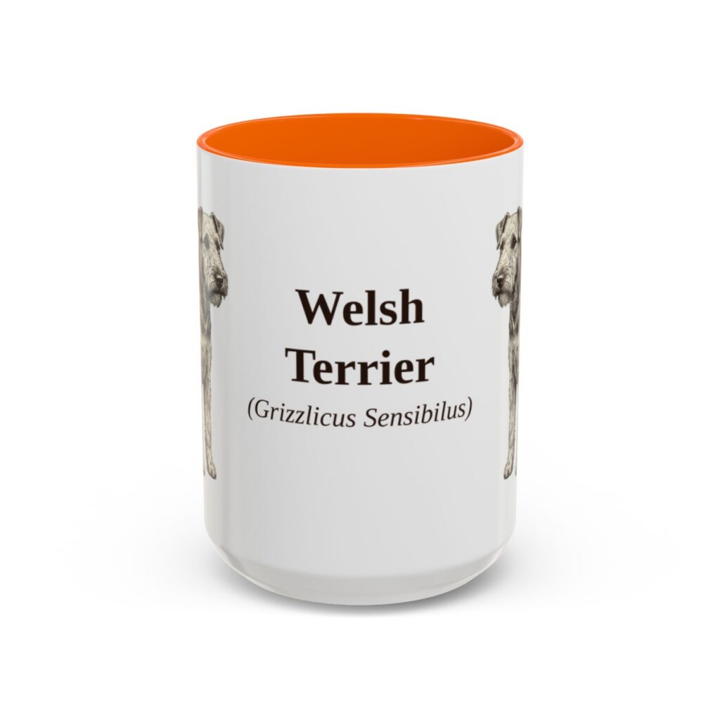 15oz Welsh Terrier Latin Mug, Orange, front view