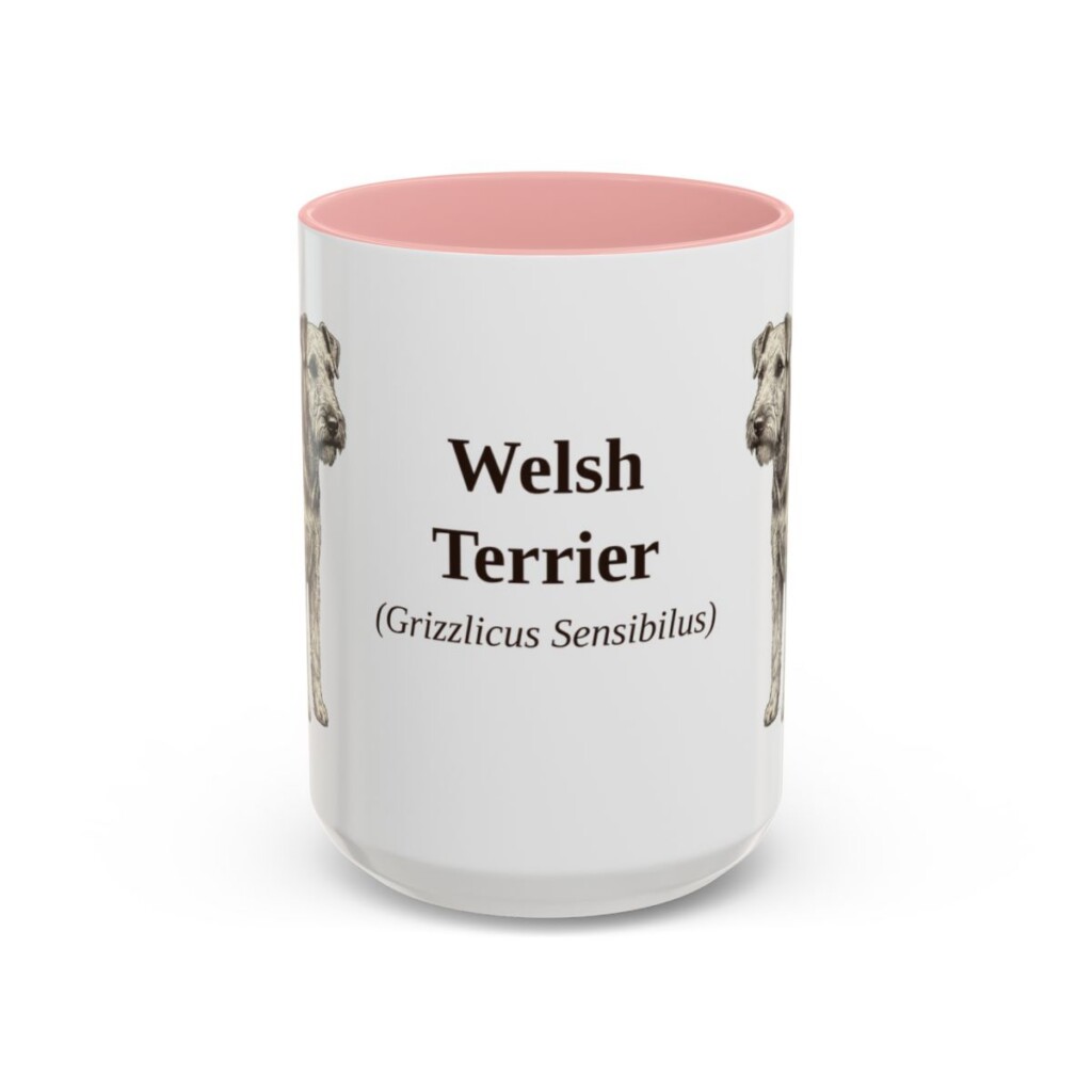 15oz Welsh Terrier Latin Mug, Pink, front view
