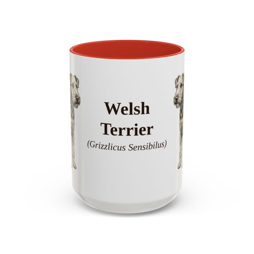 15oz Welsh Terrier Latin Mug, Red, front view