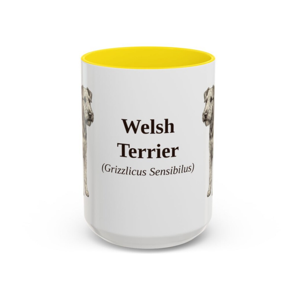 15oz Welsh Terrier Latin Mug, Yellow, front view