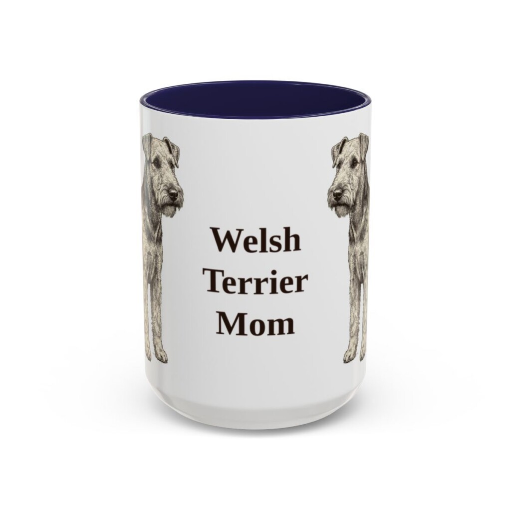 15oz Welsh Terrier Dog Mom Mug, Navy, front view