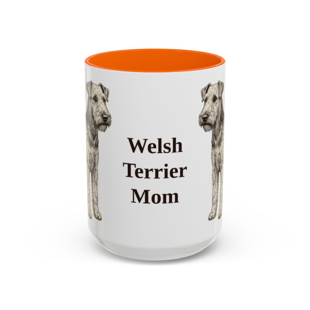 15oz Welsh Terrier Dog Mom Mug, Orange, front view