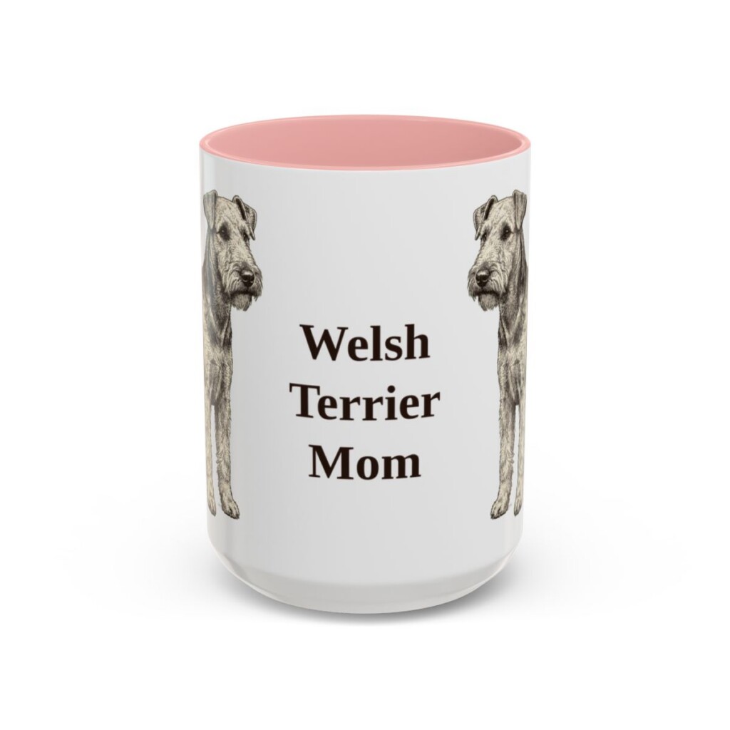 15oz Welsh Terrier Dog Mom Mug, Pink, front view