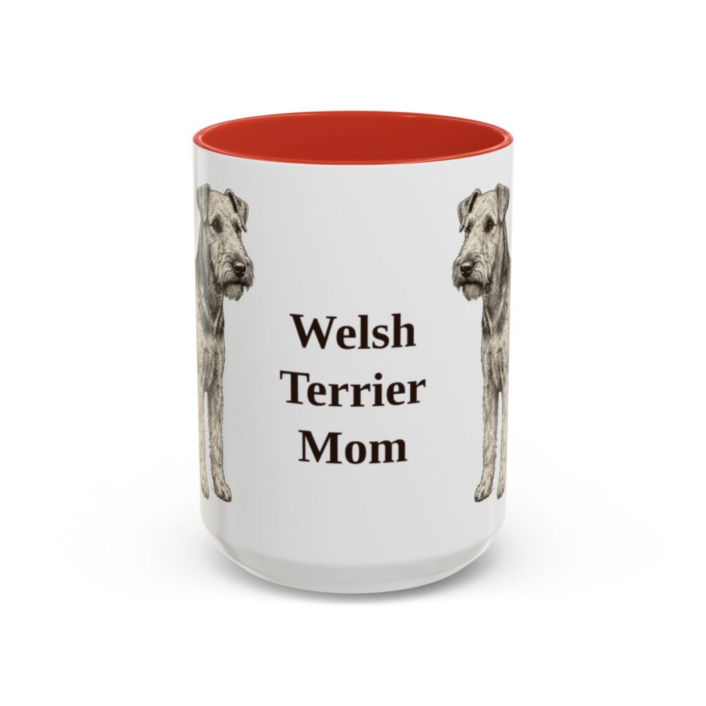 15oz Welsh Terrier Dog Mom Mug, Red, front view
