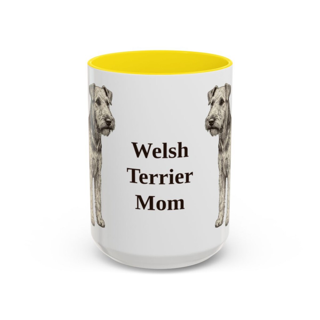 15oz Welsh Terrier Dog Mom Mug, Yellow, front view