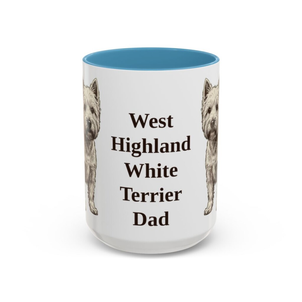 15oz West Highland White Terrier Dog Dad Mug, Light Blue, front view