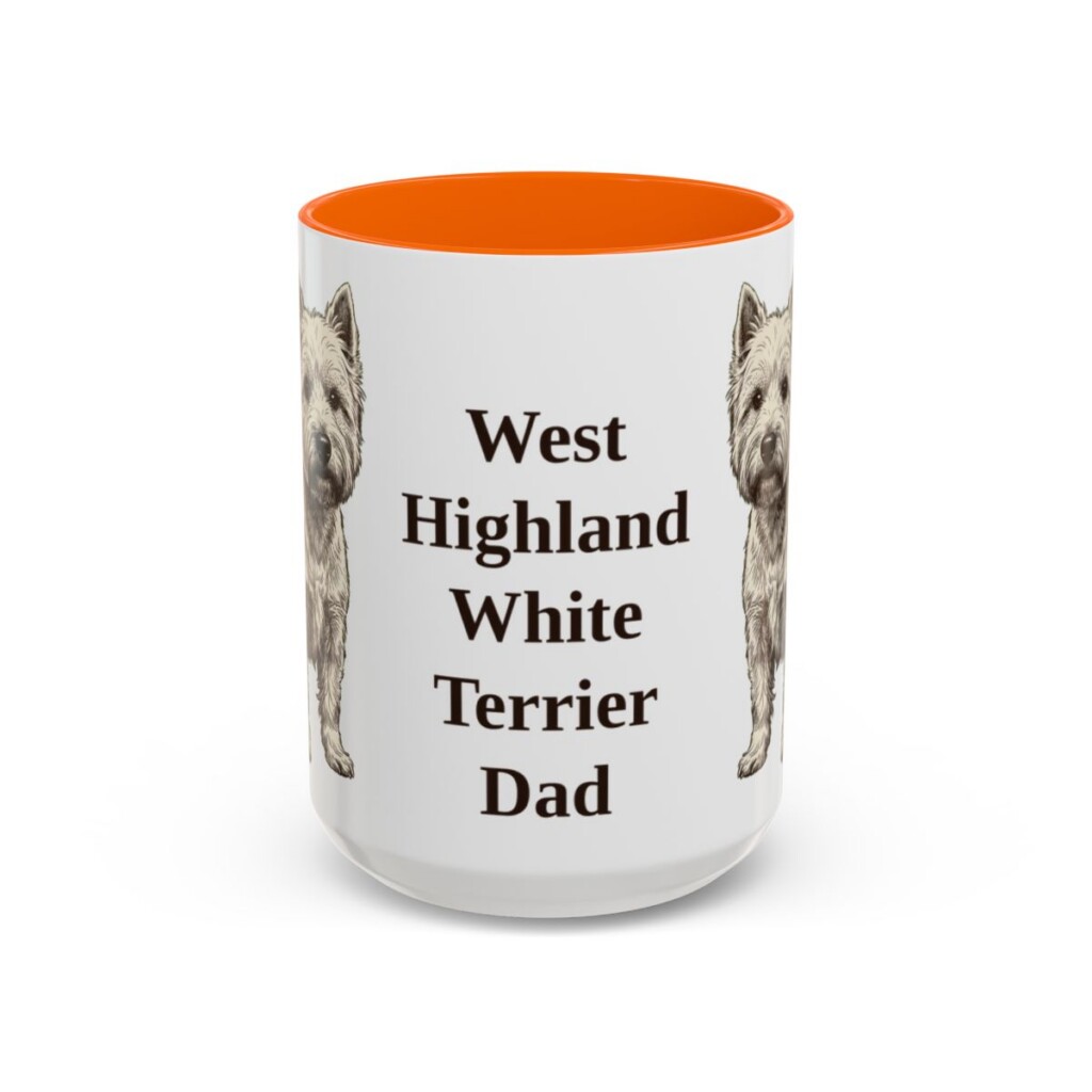 15oz West Highland White Terrier Dog Dad Mug, Orange, front view