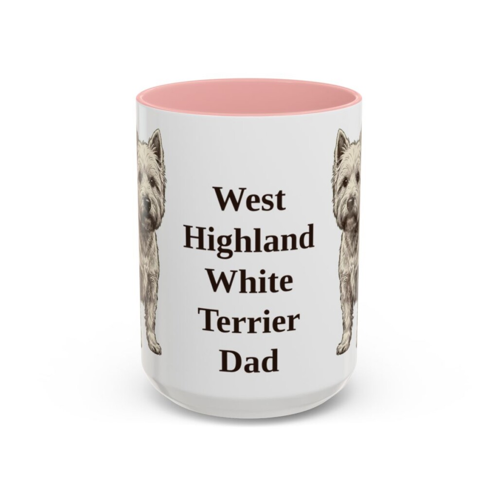 15oz West Highland White Terrier Dog Dad Mug, Pink, front view