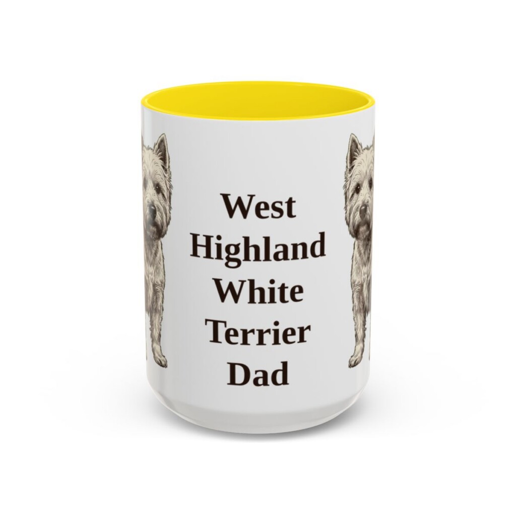 15oz West Highland White Terrier Dog Dad Mug, Yellow, front view