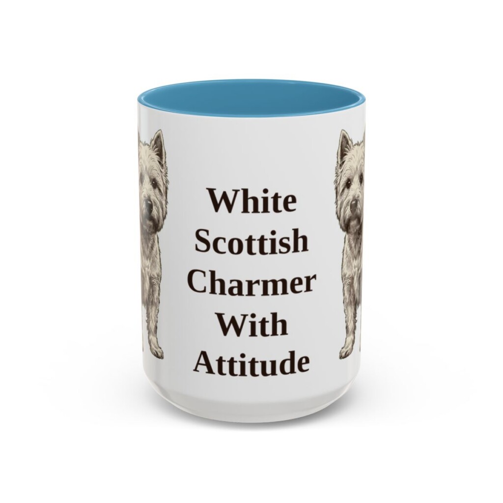 15oz Funny West Highland White Terrier Mug, Light Blue, front view