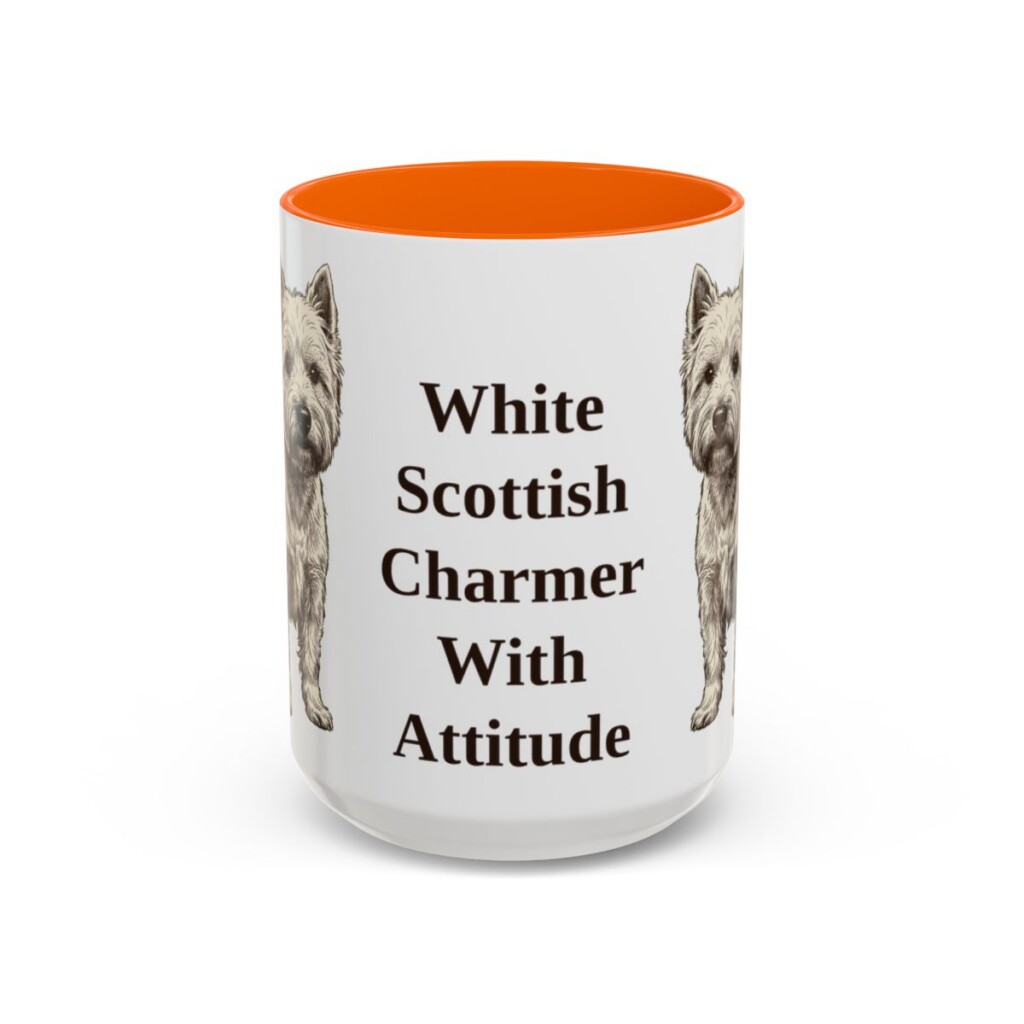 15oz Funny West Highland White Terrier Mug, Orange, front view