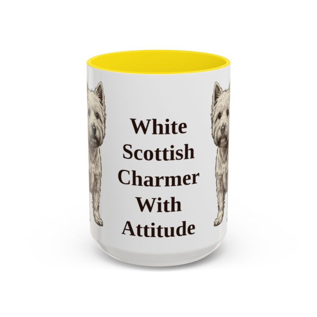 15oz Funny West Highland White Terrier Mug, Yellow, front view
