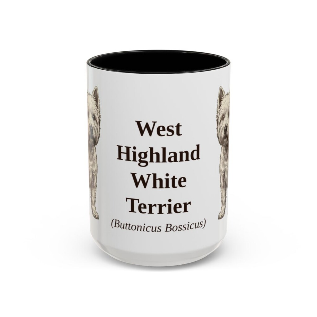 15oz West Highland White Terrier Latin Mug, Black, front view