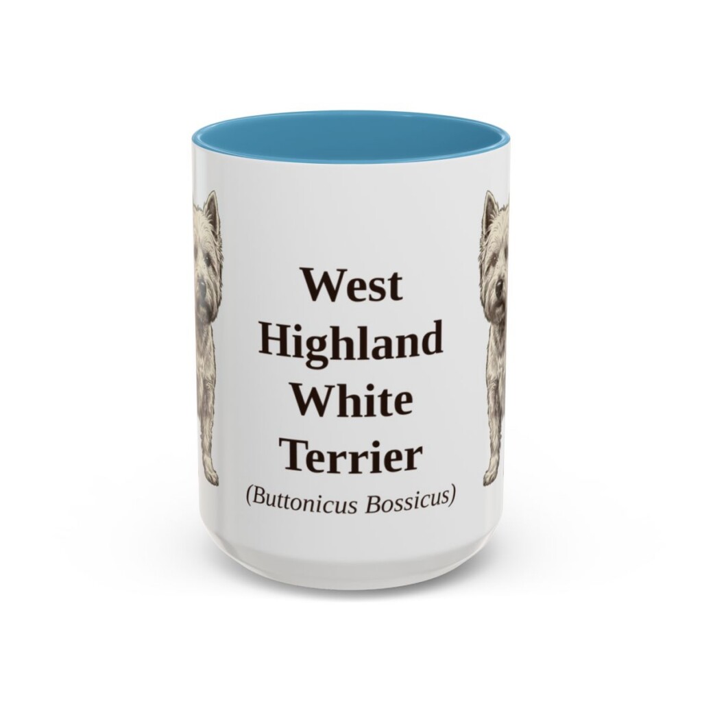 15oz West Highland White Terrier Latin Mug, Light Blue, front view