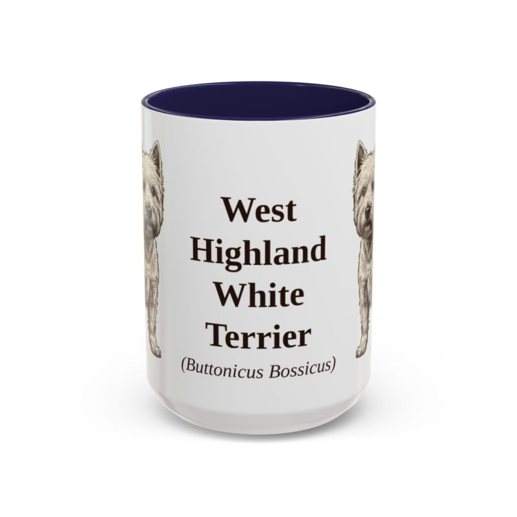 15oz West Highland White Terrier Latin Mug, Navy, front view