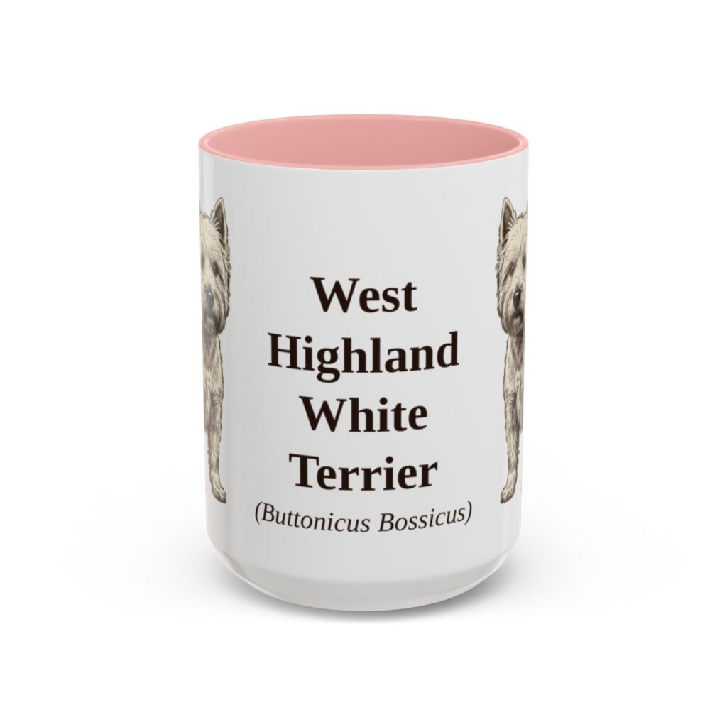 15oz West Highland White Terrier Latin Mug, Pink, front view