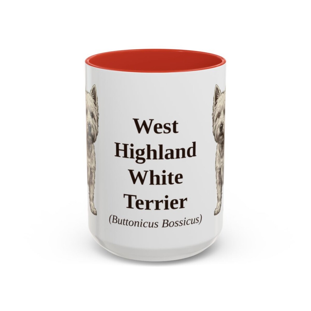 15oz West Highland White Terrier Latin Mug, Red, front view