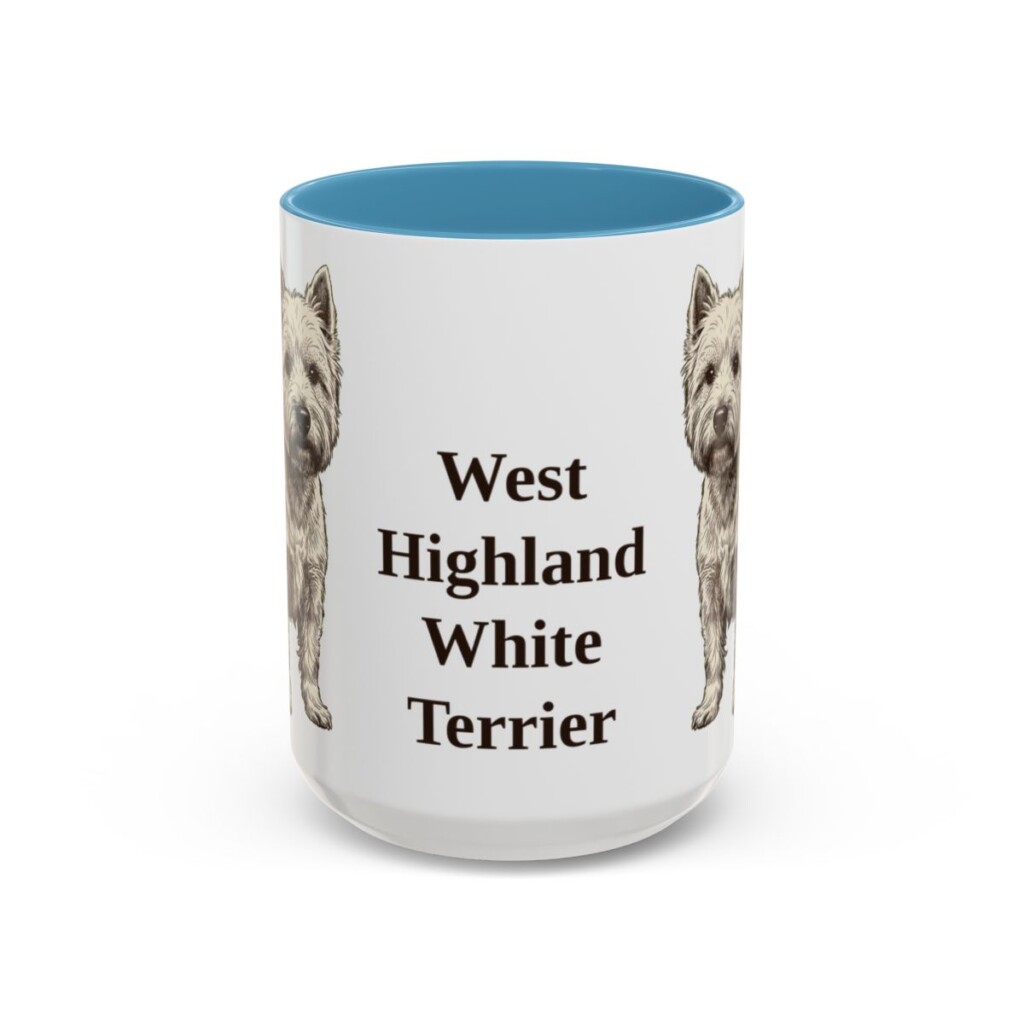 15oz West Highland White Terrier Mug, Light Blue, front view