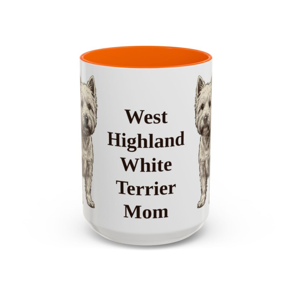 15oz-west-highland-white-terrier-mug-mom-orange 15oz West Highland White Terrier Dog Mom Mug, Orange, front view