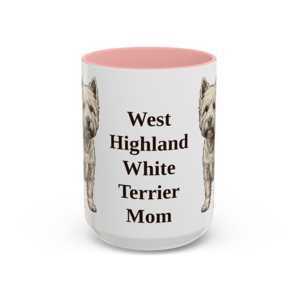 15oz-west-highland-white-terrier-mug-mom-pink 15oz West Highland White Terrier Dog Mom Mug, Pink, front view