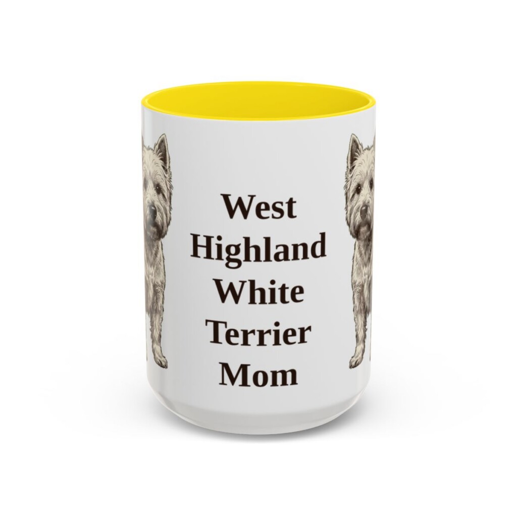 15oz-west-highland-white-terrier-mug-mom-yellow 15oz West Highland White Terrier Dog Mom Mug, Yellow, front view