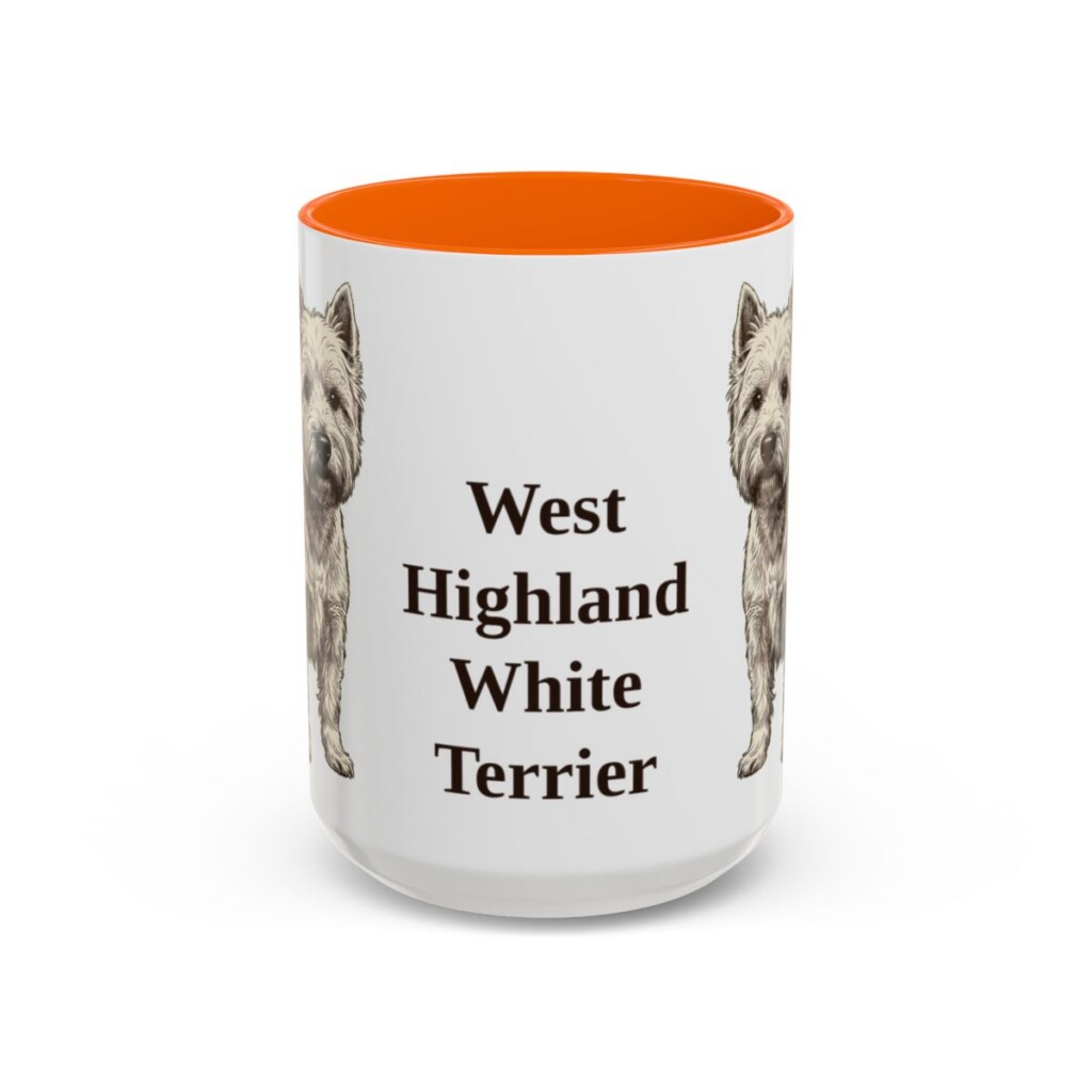 15oz West Highland White Terrier Mug, Orange, front view