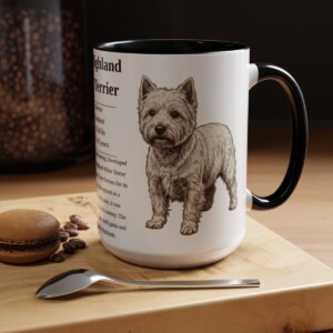 15oz West Highland White Terrier Mug, Black, lifestyle photo