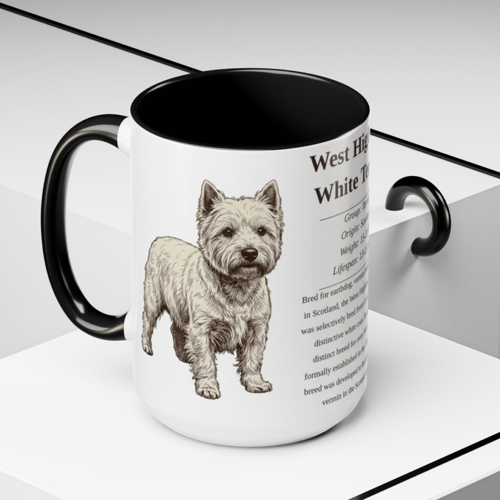 15oz West Highland White Terrier Mug, Black, lifestyle photo