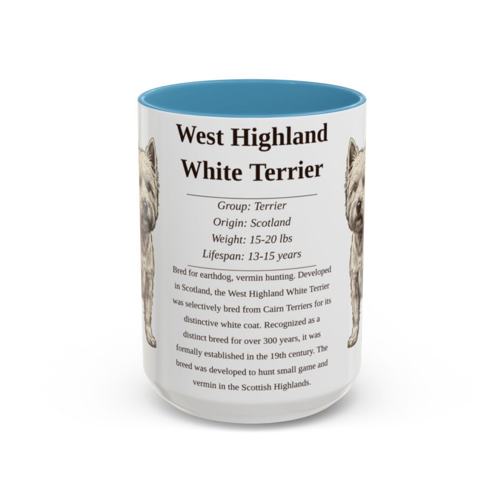15oz West Highland White Terrier Mug, Light Blue, front view