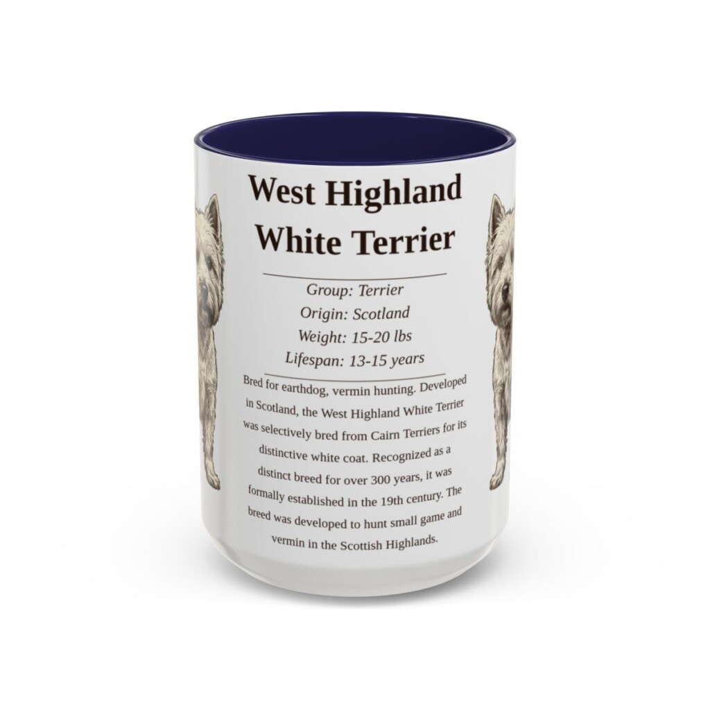 15oz West Highland White Terrier Mug, Navy, front view