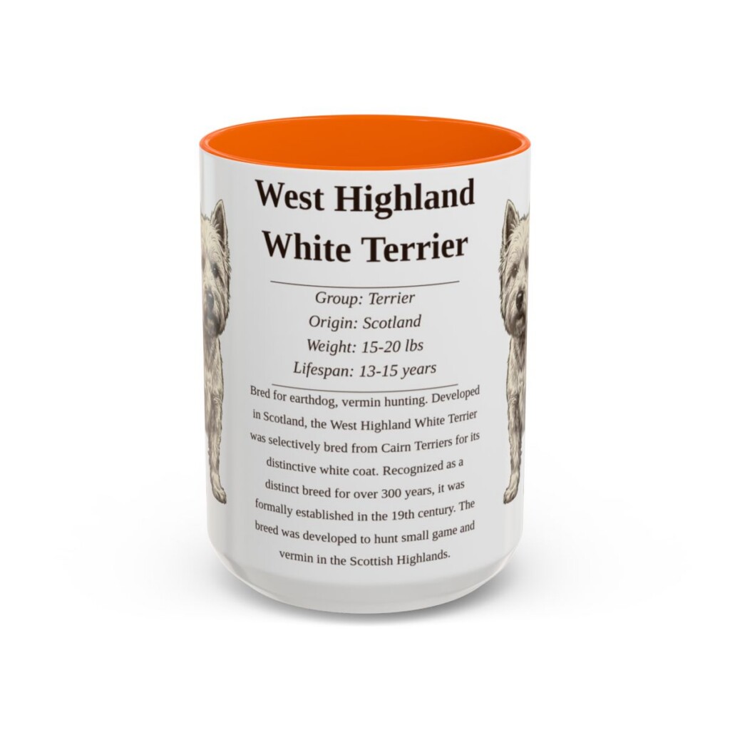 15oz West Highland White Terrier Mug, Orange, front view