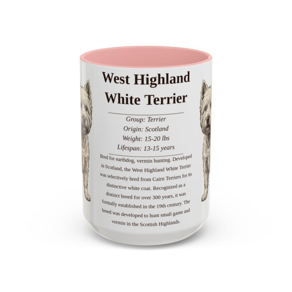 15oz West Highland White Terrier Mug, Pink, front view