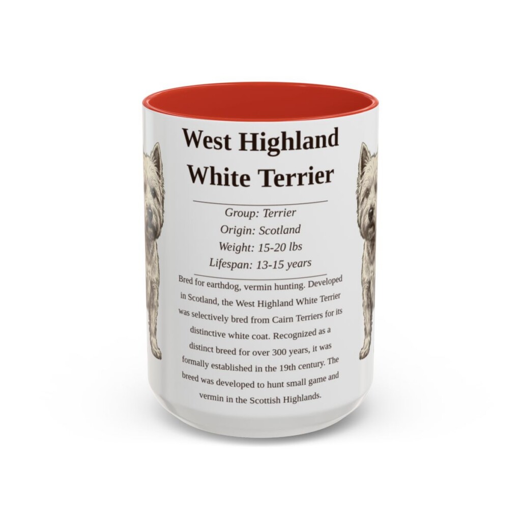15oz West Highland White Terrier Mug, Red, front view