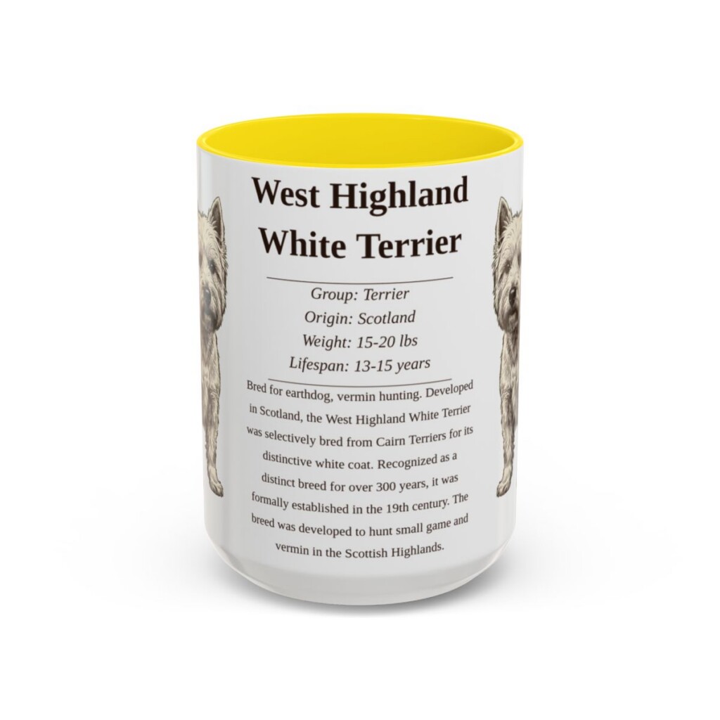 15oz West Highland White Terrier Mug, Yellow, front view