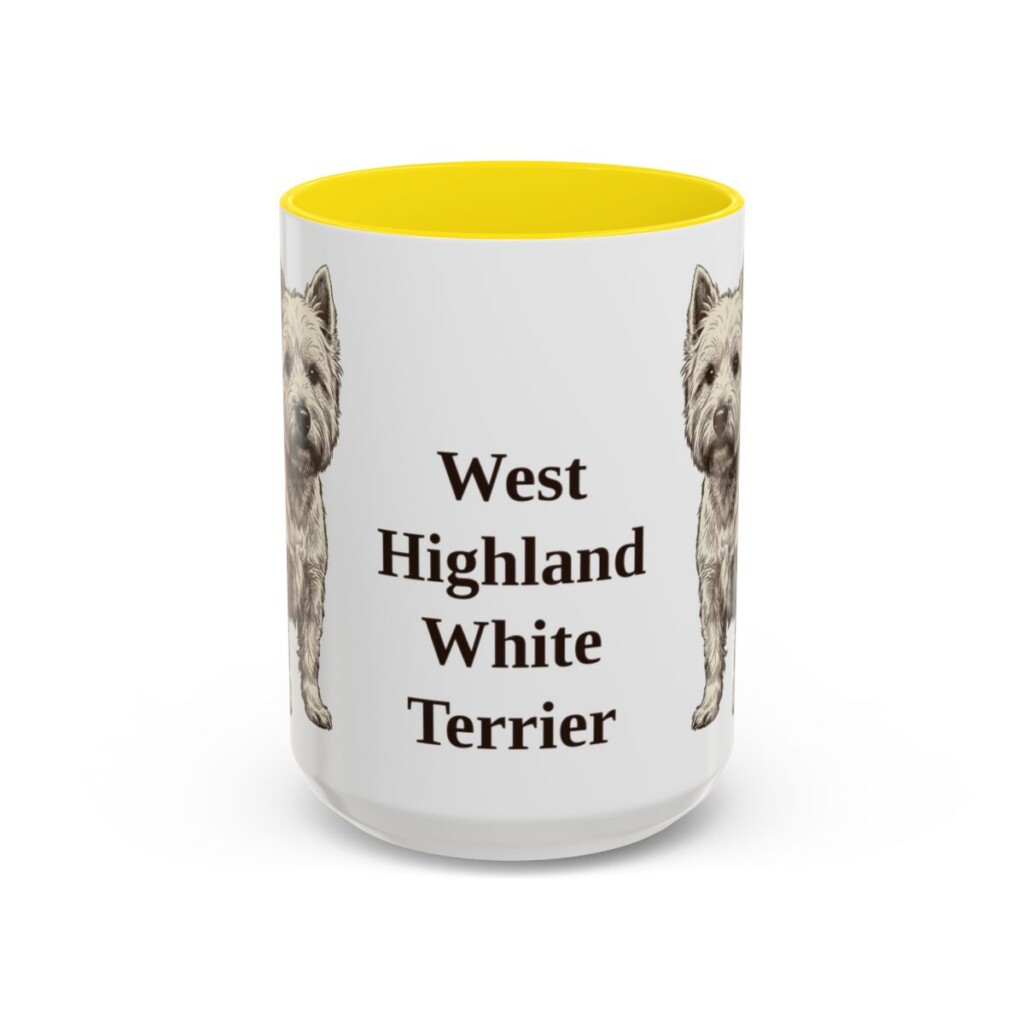 15oz West Highland White Terrier Mug, Yellow, front view