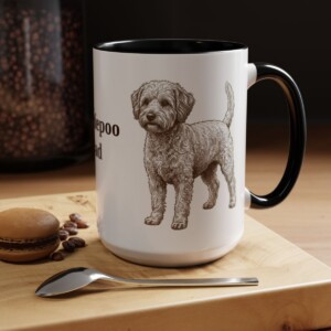 15oz Westiepoo Dog Dad Mug, Black, lifestyle photo