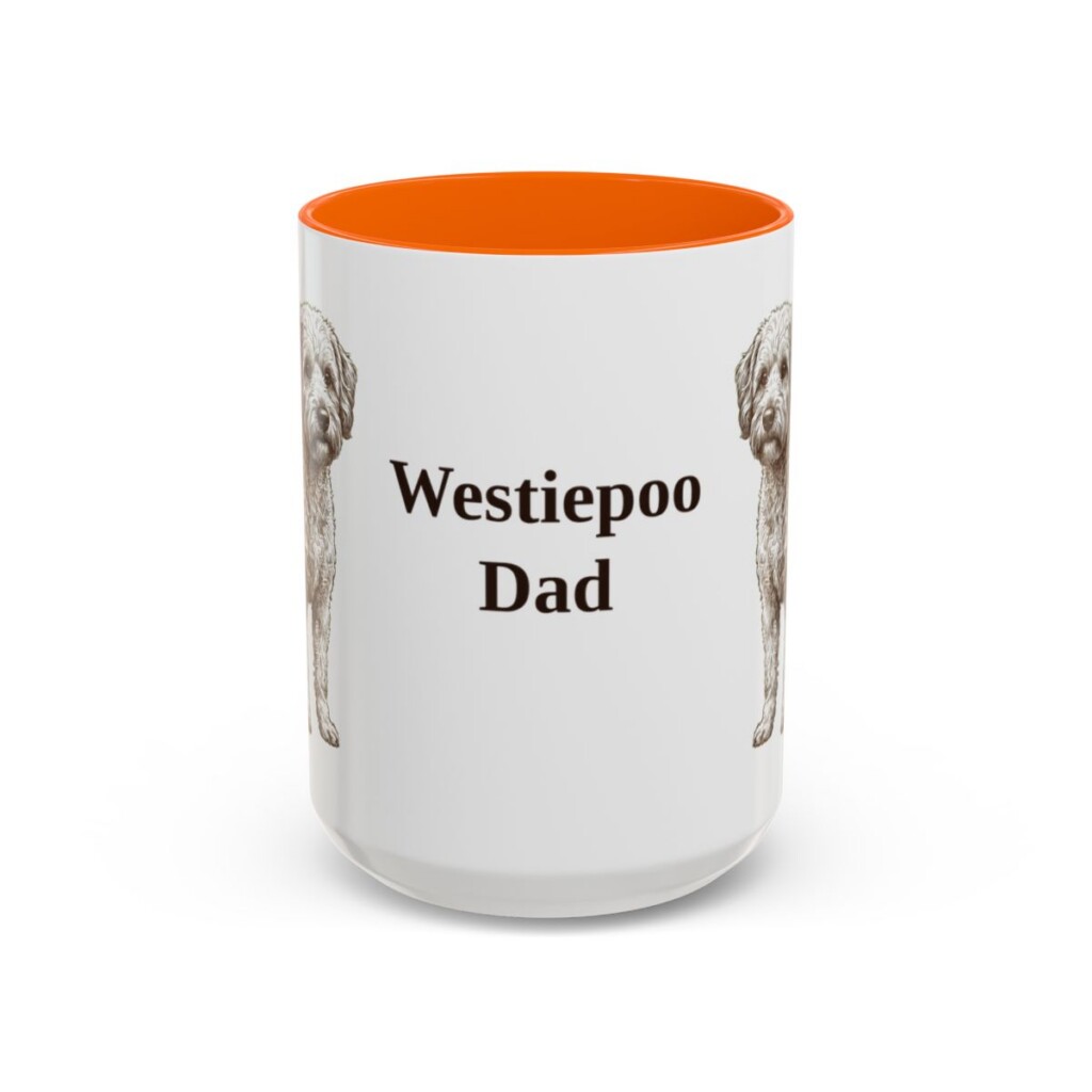 15oz Westiepoo Dog Dad Mug, Orange, front view