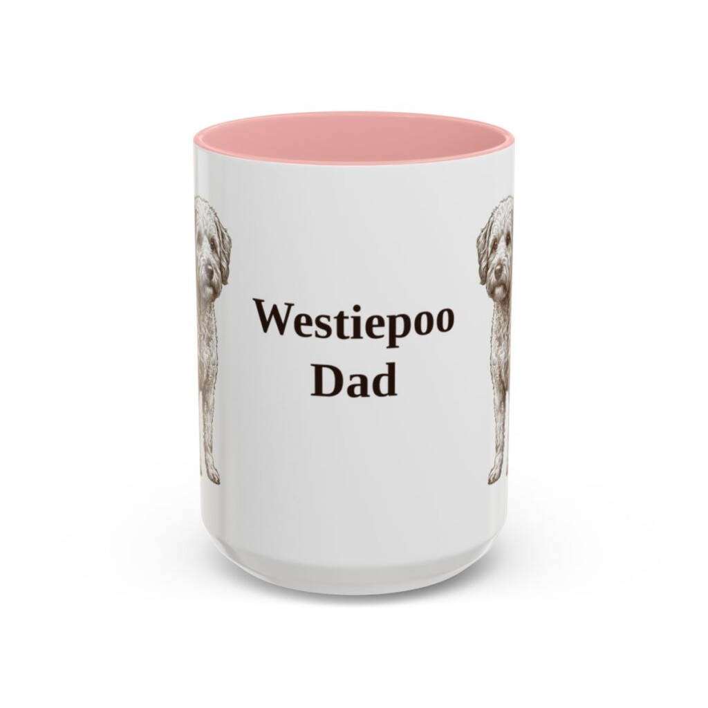 15oz Westiepoo Dog Dad Mug, Pink, front view