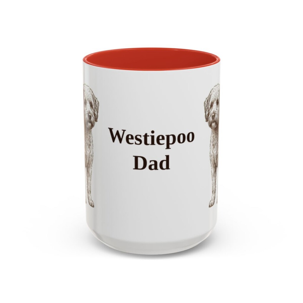 15oz Westiepoo Dog Dad Mug, Red, front view
