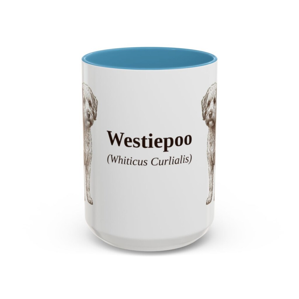 15oz Westiepoo Latin Mug, Light Blue, front view