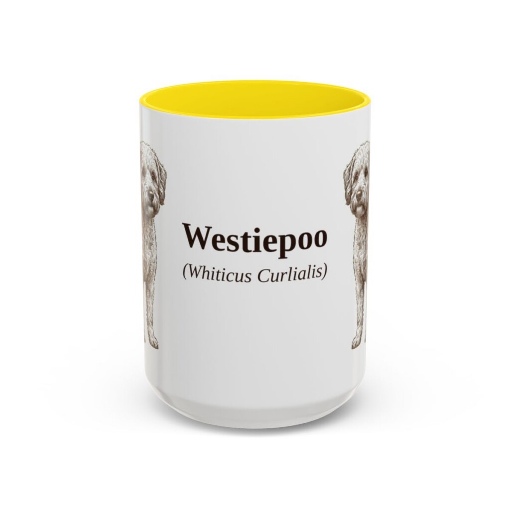 15oz Westiepoo Latin Mug, Yellow, front view