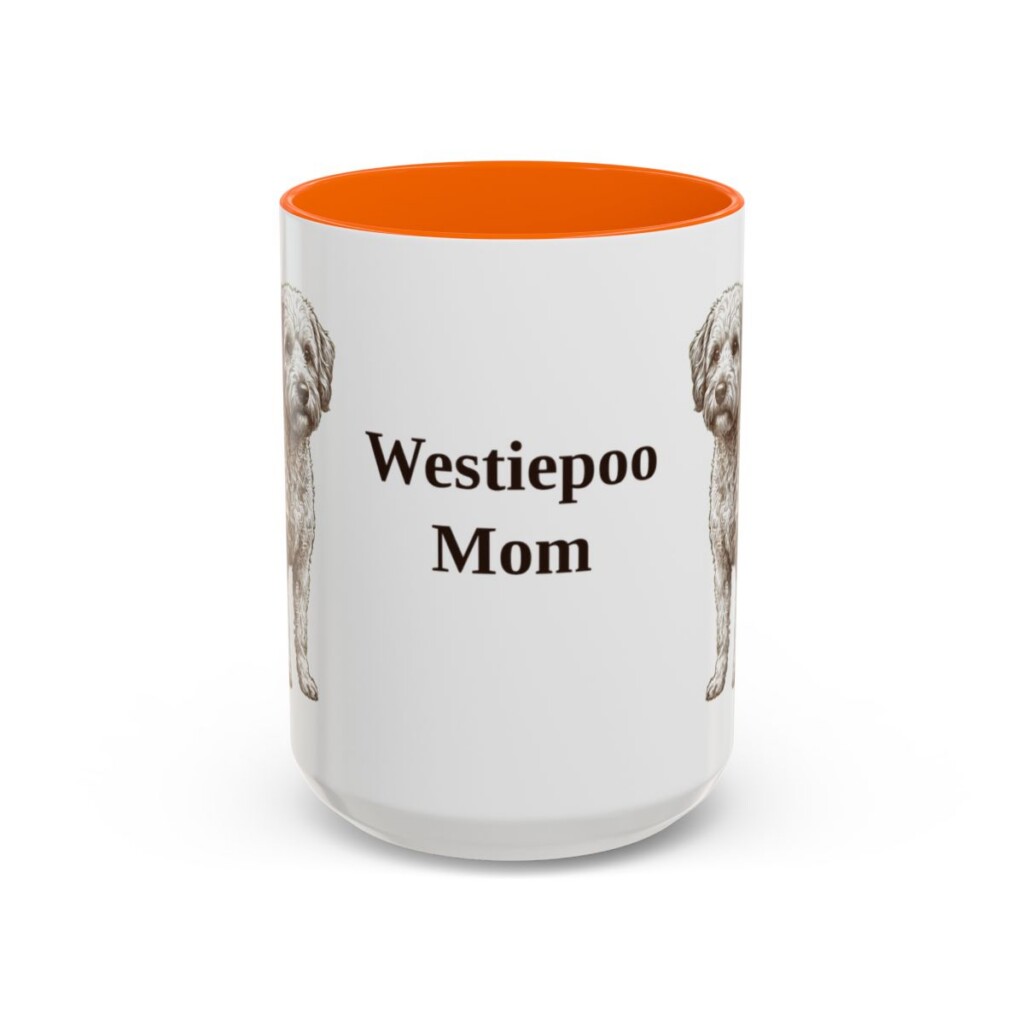 15oz Westiepoo Dog Mom Mug, Orange, front view