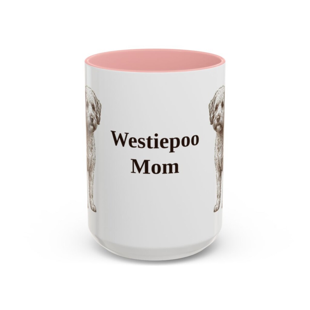 15oz Westiepoo Dog Mom Mug, Pink, front view