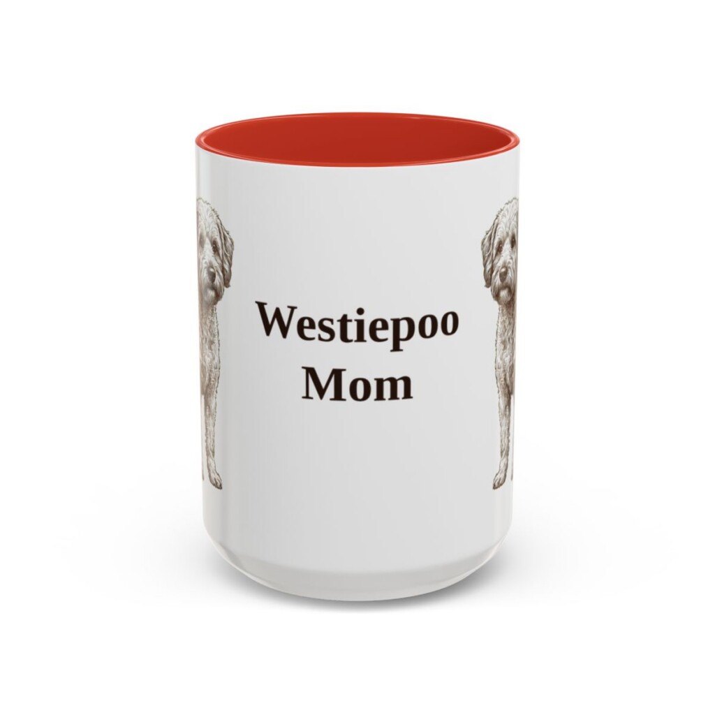 15oz Westiepoo Dog Mom Mug, Red, front view