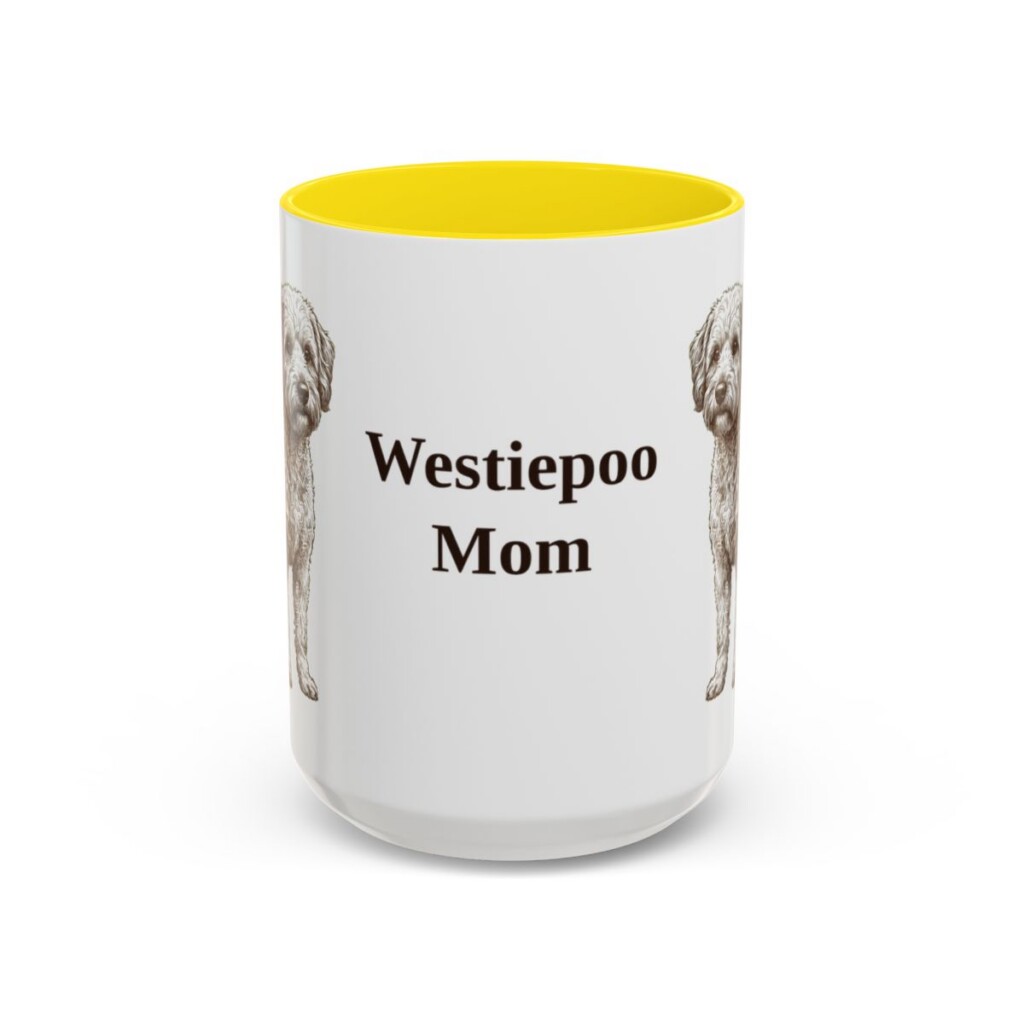 15oz Westiepoo Dog Mom Mug, Yellow, front view