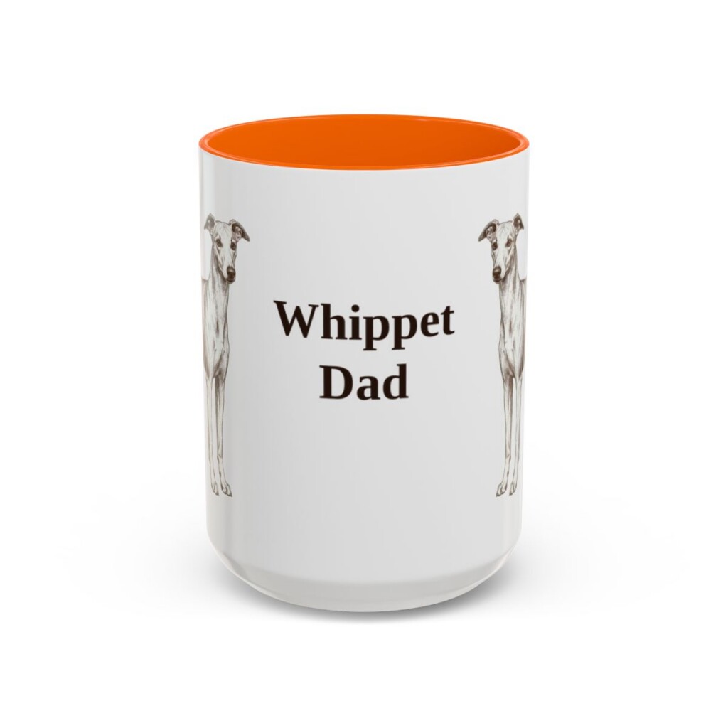 15oz Whippet Dog Dad Mug, Orange, front view